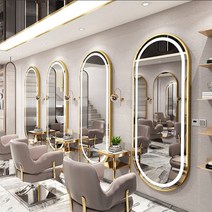 조명거울 LED거울 미용실경대 미용거울 화장대, 골드 라운드 70x170