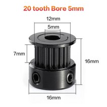 타이밍 벨트 풀리 3dsway 2gt 타이밍 풀리 16 이빨 20 이빨 gt2 풀리 보어 5 8mm 벨트 너비 6mm 동기 휠 알루미늄 기어 3d 프린터 부품 호환용, 10개, 20 톱니 보어 5mm