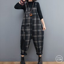 도오빠 여성 데님 멜빵 팬츠 체크 청바지 배기 바지 빅사이즈 점프수트 원피스 여자멜빵바지
