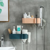 1+1 무타공 욕실선반 헤어드라이기 거치대 (그레이/블루/핑크), 드라이기거치대 - 그레이 + 그레이