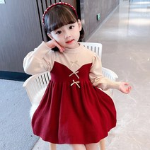 여아니트원피스 블러킹 2022 봄 가을 룩 레이스 리본 끈 털실 프린세스 3943303577