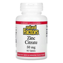 내추럴 팩터스 Natural Factors 구연산 아연 50mg 정제 90정, 3개