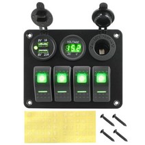 자동차 RV 캠핑카 캐러밴용 4 구 스위치 패널 듀얼 USB 포트 디지털 전압계 회로 차단기 LED 로커 알루미늄, 녹색