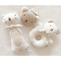 JOHN N TREE Organic Baby First Friends 봉제 동물 (고양이 및 곰 딸랑이 세트) 부착 인형, 한개옵션0