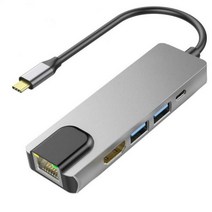 부품 스위칭 허브 호환 RYRA 5 In 1 Type C 익스텐더 USB-C 이더넷 어댑터 1000Mbps RJ45 네트워크 USB 분배기 노트북 PC 전화 스위치 용 4 포트, Giga