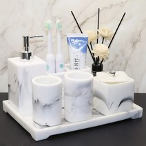모조 옥 휴대용 비누 디스펜서 치약 홀더 욕실 액세서리 세트 입 컵 보관 트레이 수지 목욕 용품, [05] White 5pcs E