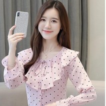 해피니스 여성 하트 도트셔링 리본 블라우스[505]