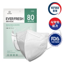 KF80 중형 에버프레쉬 에어 마스크 얇고 가벼운 여름용 새부리형, 1개, 20매, 화이트