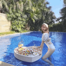 수영장 라탄 트레이 수중 플로팅 리조트 호텔 풀파티, 라운드 화이트(60x60x20)