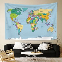 세계지도벽지 아이방 도배 벽지 세계지도 태피스트리 장식 수채화 지도 글자 벽걸이 담요 폴리에스터 직물, [06] TSW07027, [08] 300x200cm