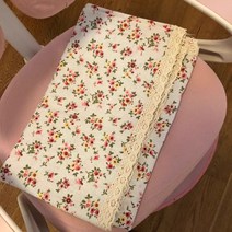 SKANDSALO 클래식 블루 플라워 피크닉 테이블보 무드 퀼트 면린넨 스윗 차 탁자보 전원 카메라, 140*180cm, 레드 플라워 러플