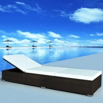 라운지 체어 썬베드 테라스 의자 많은 등나무 Sunlounger 풀 사이드 베란다 긴 라운지용 Sun Lounger 쿠션, 브라운 + 크림 화이트