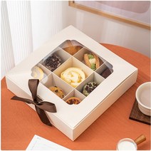 사각 칸막이 컵케익 머핀 조각 케이크 디저트 꽃 선물 박스 상자 포장 리본 케이스, 6칸(26x19x6cm)