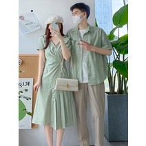 커플 시밀러룩 여성 드레스 남자 셔츠 커플룩 신혼 여행 캐쥬얼 웨딩촬영 코디 세트 여름 커플 시밀러룩