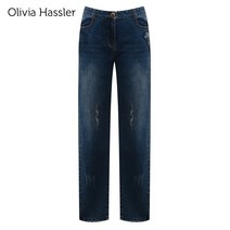 [올리비아하슬러] 플라워패치 언발 데님팬츠