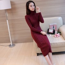 새로운 터틀넥 스트레치 롱 스웨터 드레스 여성용 두꺼운 따뜻한 트위스트 풀 점퍼 니트 풀오버 포켓 팜