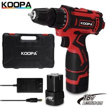 KOOPA TOOL 18V 미니 무선 리튬 배터리 구동 전기 드릴 스크루 드라이버 2단 속도 25+1 배터리 상자 포함 집에서 사용하기 쉬운 전기 드릴 액세서리, 플라스틱 상자, 배터리 1개