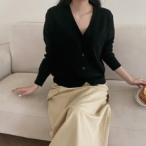 러브블러썸 23봄신상 3SOFR7 시어 베이직 브이넥 데일리 버튼 가디건 3color