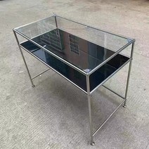 네일샵 테이블 네일아트 책상 철제 유리 네일 탁자, 2단 유리 블랙 120x60x80cm