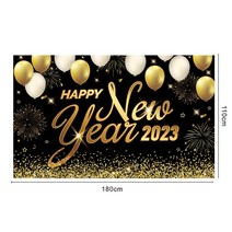 크리스마스 포토존 초대형블랙 골드 새해 장식 배경 천 배너 복 많이 받으세요 축하 2023 메리 크리스마스, 10 10