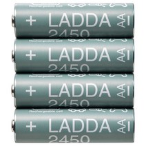 이케아 건전지 AA 2450 MAH 4pcs 전압:1.2V 건전지용량: 2450 / 라다 건전지 / 충건전지 / 충전기 / 베터리 / LADDA 충전건전지 HR06 AA