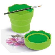 고무재질 접이식 수채화 물통 미술물통 웨이브형태입구 붓거치대, 라이트그린