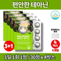 엘테아닌 THEANINE 직장인 스트레스 릴렉스 알파파 수험생 청소년 중학생 고등학생 고3 대학생 발표 긴장 영양제 GLM 청사과 멘톨 자일리톨, 4박스