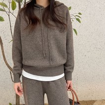 풀무드 캐시미어 울 후드 니트 여성 루즈핏 빅사이즈 77 투피스 세트 여자 후드티 셋업 데일리룩