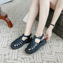 슈뿐 위빙 티 스트랩 통굽 키높이 피셔맨 샌들