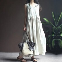 weihan 빅사이즈 롱원피스 여름 의류 대형 느슨한 솔리드 컬러 코튼 린넨 미디 치마
