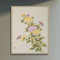 전통 민화 그림액자 신사임당 화조도 6, 베이지, 국화