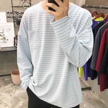 용된다 남자 입술넥 단가라 스트라이프 오버핏 긴팔티