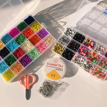 24종 혼합 비즈 + 15종 알파벳 비즈 어린이 여아 팔찌 반지 마스크스트랩 만들기, 24종혼합비즈+15종알파벳비즈