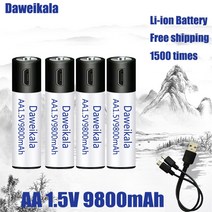 전동릴배터리 고용량 1.5v aa 9800 mwh usb 충전식 리튬 이온 배터리 원격, 4개
