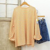 럭키스마일 단가라 긴팔 스트라이프 롱티셔츠