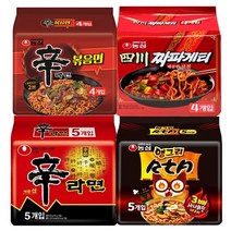 [농심] 멀티팩 라면 신라면 볶음면1+사천짜파게티1+앵그리너구리1+신라면1 (4팩) 사탕 증정 (상세설명참조), 1set