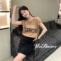 UNBAISER 펀칭 레이스 반팔 라운드넥 블라우스 퍼프소매 그물니트 펀칭 반팔 7부 티셔츠 화센