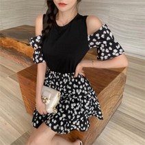 셀러허브(잡화) 여자 여름 플라워 오프숄더 탑 투피스 원피스