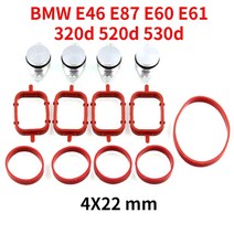 4x22mm 디젤 소용돌이 플랩 블랭크 bmw e46 e87 e60 e61 320d 520d 530d m47tud20 용 흡기 매니 폴드 가스켓이있는 교체 마개, 빨간색