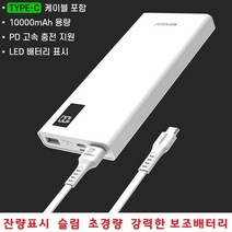 스마트폰충전기 10000mAh 보조배터리 간편휴대 슬림 잔량체크 LG V50S V50 V40 V30 V20 V10 X6 X5 전기종, 선택2번 10000mAh 애플8핀 20Cm케이블 PA1