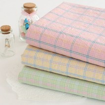 자투리 면20수워싱선염 파스텔체크 택1, 면20수워싱선염 파스텔체크 옐로우