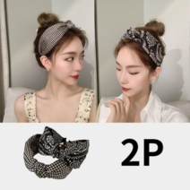 파르떼 여성 체크 반다나 머리띠 헤어밴드 2P