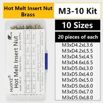 나사산공구 드릴비트 나사선 나사산가공 실란트 암나사 널링 나사 삽입 핫멜트 인서트 3d 인쇄 사출 성형을 위한 황동 너트 구색 키트, M3-10 키트