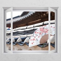 [천삼백케이] [꾸밈] cg633-부채와기와집창문그림액자, C타입-엘레강스골드