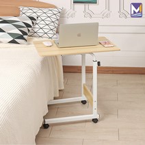 MCOMPANY 높낮이조절 소파 간이 바퀴형 선반 테이블 사이드 보조 노트북 협탁 다용도 정리대 수납 컴퓨터 이동식 책상 침대 우드 사무용 안방 침대옆 티테이블 (우노_바퀴형)