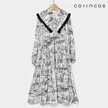 코인코즈 프릴 카라넥 롱 나염 패턴 원피스 IY2AO9090