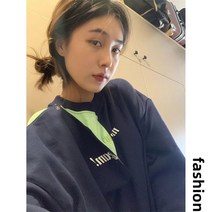 WZC 여성 맨투맨 라운드 배색 빅사이즈 풀오버 긴팔 티셔츠 상의 봄가을 겨울