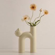 FP 파스텔 도자기 고양이 인테리어 오브제 화병, 크림