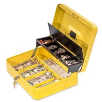 Volcora 키 잠금 장치가 있는 대형 현금 상자 현금용 금속 머니 박스 동전 트레이가 휴대용 금고 마당 차고 세일을 위한 내구성 비용 절약 정리함 중소기업 화이트498964, Yellow