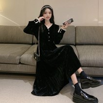 위위브렌 여성용 캐주얼 고급스런 브이넥 긴팔 롱원피스